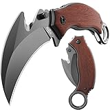 Karambit Knife - Karambit Folding Knife - Folding Karambit Knives - CSGO Raptor Claw Knifes Wood Handle with Clip Pocket Krambite - Best Combat Carambit for Hunting Camping Hiking EDC for Men X-52