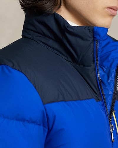 Image of POLO RALPH LAUREN Mens The Gorham Glossed Down Jacket (US, Alpha, Medium, Regular, Regular, color-blocked)