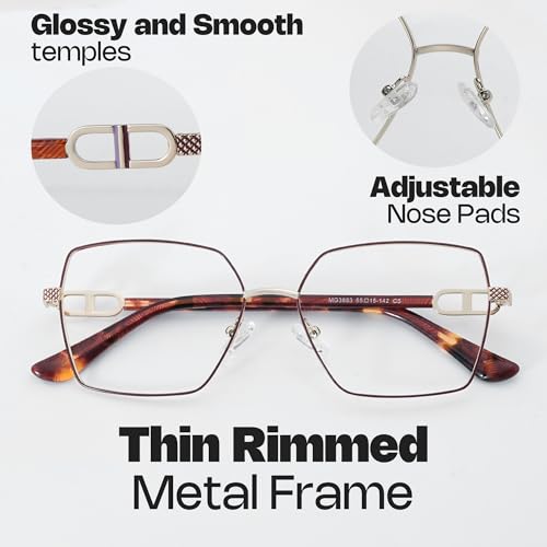Image of Zeelool Blue Light Blocking Glasses for Women, Metal Fashion Glasses Frame Eyeglasses with Non-prescription Clear Lenses ZJGM374867-05B