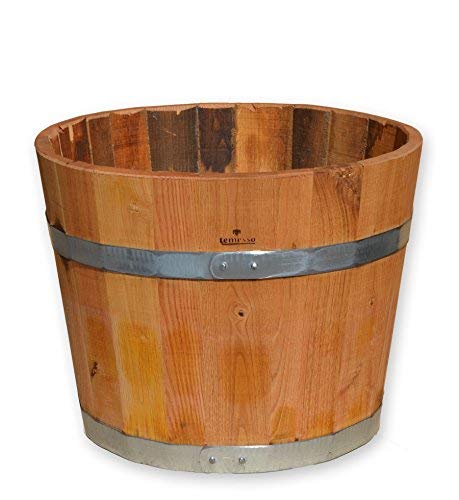 Temesso Demi tonneau de châtaignier - comme bac à Fleurs, Pot de Fleurs, jardinière - en Bois Massif de Marronnier huilé (D40 H35 huilé) Cover