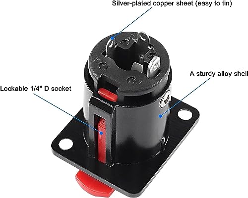 XMSJSIY 1/4" 6.35mm Stereo Socket Audio Jack Adapter Connector 6.35mm TS/TRS Female Socket Panel Mount with Locking Style D Series Size for Microphone Speaker Amplifier Mixer -2 Pack - Image 3