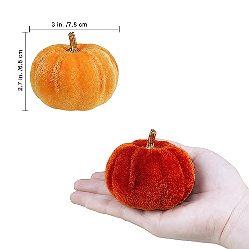 Image of Winlyn 12 Pcs Assorted Small Harvest Faux Velvet Pumpkins Decorative Fabric Foam Pumpkins in Rust Orange White for Fall Wedding Halloween Thanksgiving Table Centerpiece Mantel Farmhouse Decor