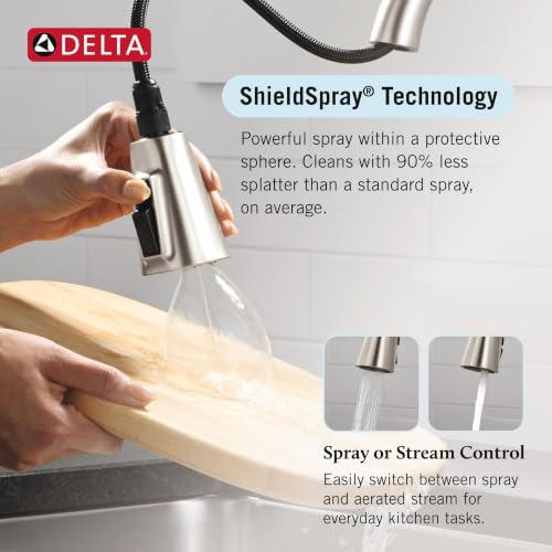 Delta Lenta Touchless Kitchen Faucet with Touch Technology, Brushed Nickel Kitchen Sink Faucet with Pull Down Sprayer, Single Hole, SpotShield 19802TLZ-SP-DST - image 4