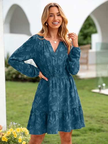 Image of BerryGo Womens Long Sleeve Mini Dress Casual A Line Flowy Loose Vacation Party Babydoll Fall Short Dresses with Pocket