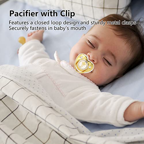 Image of Baby Pacifier,Rhinestone Night Pacifier with Chain Clip,Portable Exquisite Golden Crown Letter Cute Pacifier for Infant (S)