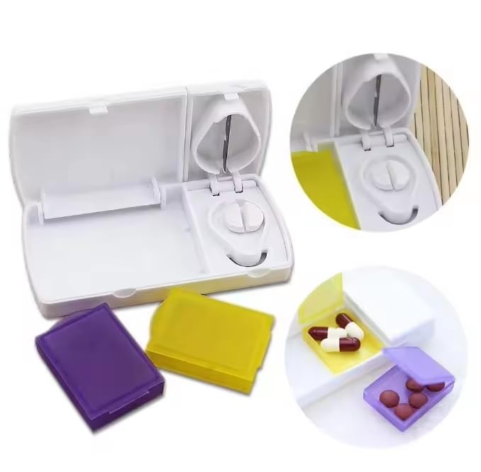 Image of Pill Tablet Cutter, Portable Perfect Travel Partner Pill Tablet Medicine Storage Compartment Box with Sharp Blade Cutter, Medicine Splitter Divider