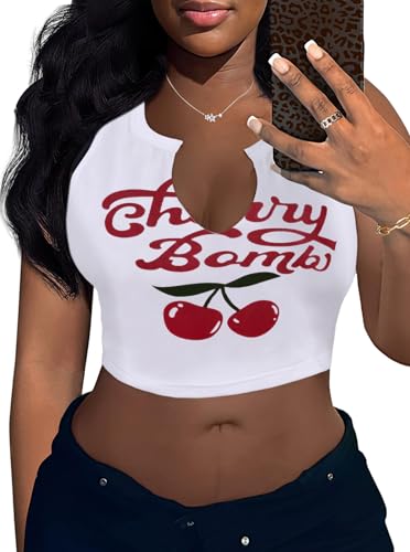 LovelyWholesale Graphic Crop Tank Tops for Women Sexy Summer V Neck Tank Tops2