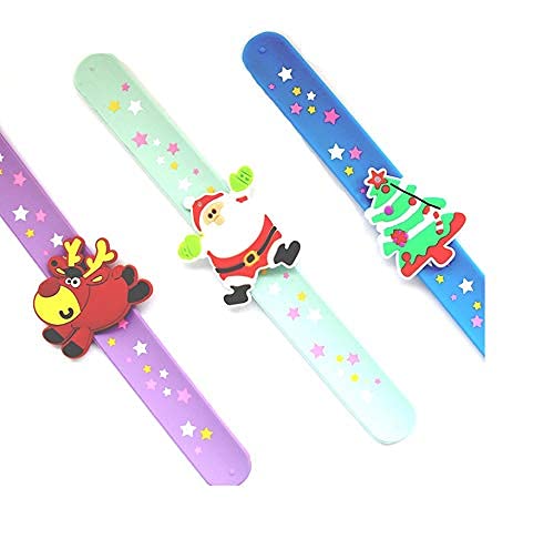 Septreize 2 PC Christmas Xmas Elements Design Slap Bracelets Xmas Slap Bands | Christmas Gifts Slap Bands for Kids/Girls/Boys (Randomly Selected Designs)