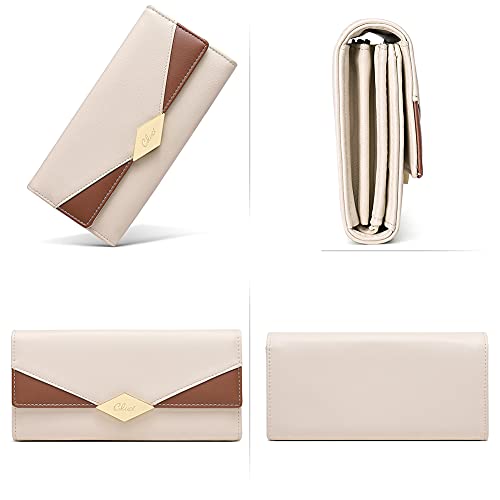 Cluci Women Wallet Soft Leather Designer Trifold Multi Card Organizer Lady Clutch Beige #TOP6