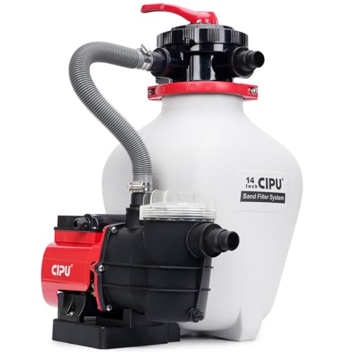 CIPU 14inch Sand Filter Pump System for Above Ground Pools, 3/4 HP Pool Pump with Timer and Filter Basket, 6-Way Multi-Port Valve for Seasonal Pool Filtration