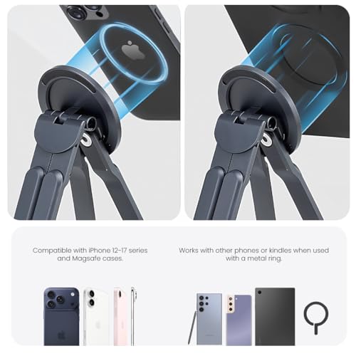 Image of Lapcare Buddi 4-in-1 Foldable Adjustable Aluminum Stand for Phone, Tablet & Laptop, 8 Height Levels, Magnetic iPhone Support, Titanium Grey