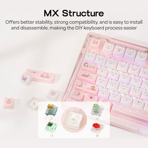 Image of KiiBOOM Cute Cat Keycaps Set, Mao Profile, Cat Shape | PC+ABS Keycap for MX Switch Mechanical Keyboard, Compatible with 60%, 65%, 75%, TKL, 96%, Full-Sized Layout (Mewsic)