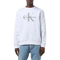Calvin Klein Sudadera Hombre Monologo Fleece con cuello redondo, Blanco (Brilliant White), L