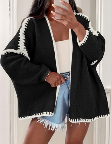 Image of PRETTYGARDEN Womens Oversized Cardigan Sweaters 2026 Fall Long Lantern Sleeve Knit Open Front Lightweight Sweater