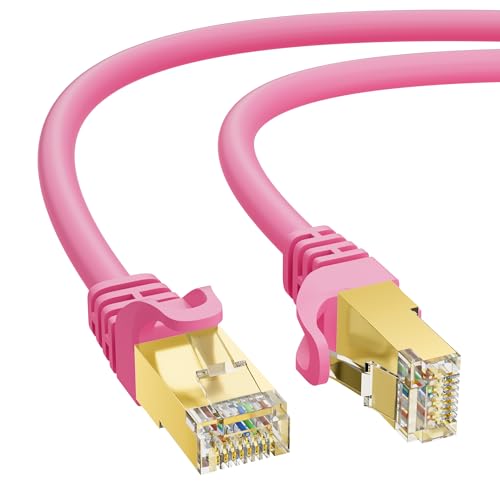 Cat 7 イーサネットケーブル 3フィート 10Gbps 高速インターネットコード SFTP シールド OFC 純銅 CAT7 RJ45 LANネットワークケーブル PC、ノートパソコン、PS5、Xboxモデム、ルーター、PoE、ピンクケーブルに対応の商品画像（Amazon）