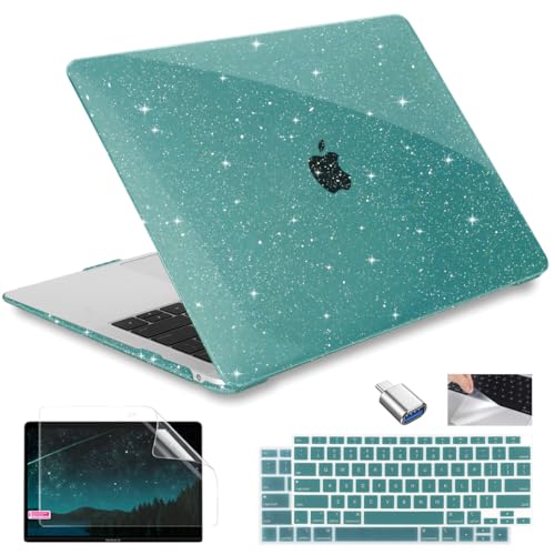 Conbovo Compatible with MacBook Air 13 inch M1 Case A2337 A1932 A2179, 2021-2018 Plastic Hard Shell Case & Keyboard Cover & Screen Protector & USB 3.0 Adapter & Trackpad Film, Sparkly Teal by Conbovo - Used condition - US$18.99
