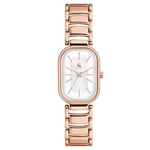 Image of Shocknshop Elegant Rectangular Ladies Rose Gold Analog Metal Strap Solid Link Strap Watch for Woman -WCH176