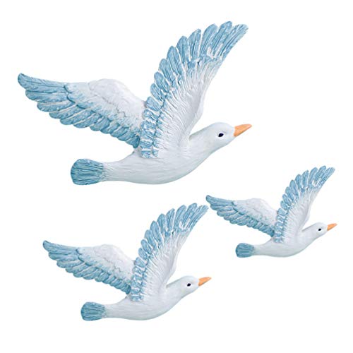 HEALLILY Resin Wall Hanging Seagulls: 3PCS 3D Seagull Sculptures Nautical Beach Decorations Ornament Creative Mediterranean Flying Sea Birds Seabirds Decor Plaques - Image 2
