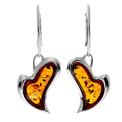 Boucles d'oreilles Ambre Baltique et argent 925 anti-allergie coeurs AC005D