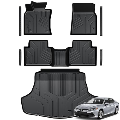 GALVAGNITE Floor Mats for Toyota Camry 2018-2024, All Weather Floor Mats Trunk Cargo Liner and Door Sill Guards Accessories, Full Coverage Set (Not fit AWD or Hybrid Models)