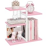 ELITEROO Desktop Bookshelf, Tiered Desk Organizer Shelf, Wooden Tabletop Bookshelf Small Desk Book Shelf, Dresser Top Organization Storage Rack and Desk Decorations for Women Office, Pink