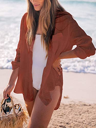 Image of Breezy Lane Beach Cover Up for Women Button Down Shirt Swimsuit Coverup Bathing Suit Cover Ups for Swimwear Vacation