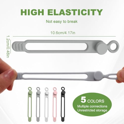 Organizador de Cables para Datos 10PC, 2026 Actualización Lazos de Silicona Reutilizables para Manejo de Cables, Organizador Elástico Multipropósito para Sujetar y Agrupar Cables y Cuerdas (A) miniatura 2