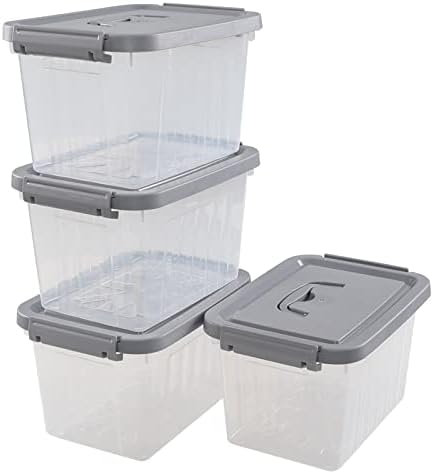 Dynko 4 Pack 6 Liter Plastic Storage Boxes with Lids, Clear Storage Container