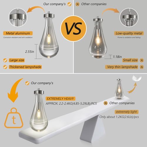 LIANGMH Raindrop Pendant Lights Kitchen Island Teardrop Nickel Hanging Light Fixtures Clear Solid Glass Pendant Light Modern Chandeliers for Dining Room Porch Corridor Living Room(3-Pack) by LIANGMH - Image 3