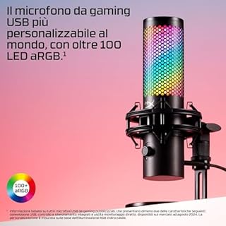 HyperX QuadCast 2 S – USB Microphone for Streamers and Content Creators, 32-bit bit depth 192kHz sampling rate, 100+ aRGB LEDs, PC Win11, Mac, Steam Deck, USB-C - Black