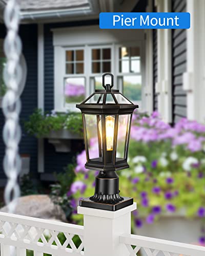 Vianis Dusk To Dawn Outdoor Post Lights, Matte Black Light Posts For Outside With Pier Mount Base, 100% Aluminum Frame, And Waterproof Exterior Lamp Post With Tempered Glass Panels For Garden, Patio #TOP3