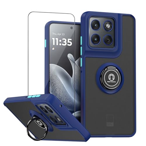 Image of QUIETIP Case for Motorola Edge 70 with Screen Protector,Magnetic Ring Car Stand Silicone Translucent Matte Drop Protection Cover,Blue