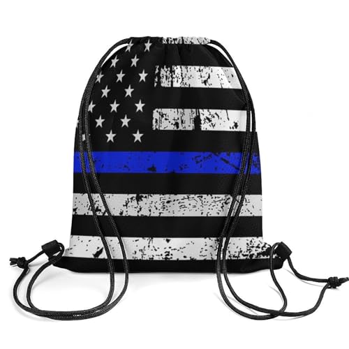 Image of Yoga Drawstring Bag Gym Sackpack String Backpack Waterproof for Sports Beach Swimming Lightweight Men Women, American Thin Blue Line Flag Day Bags
