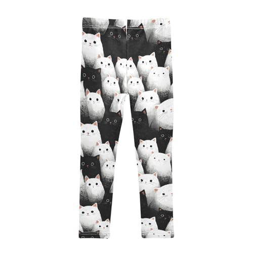 Girls Leggings Black and White Cats Animals Soft Toddler Leggings for Girls Kids Pants Size 4T-10T2
