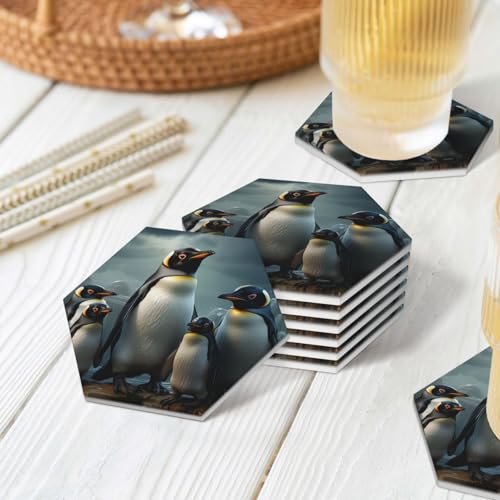Dessous de verre céramique pingouin avec support lot de 6 absorbants - 8