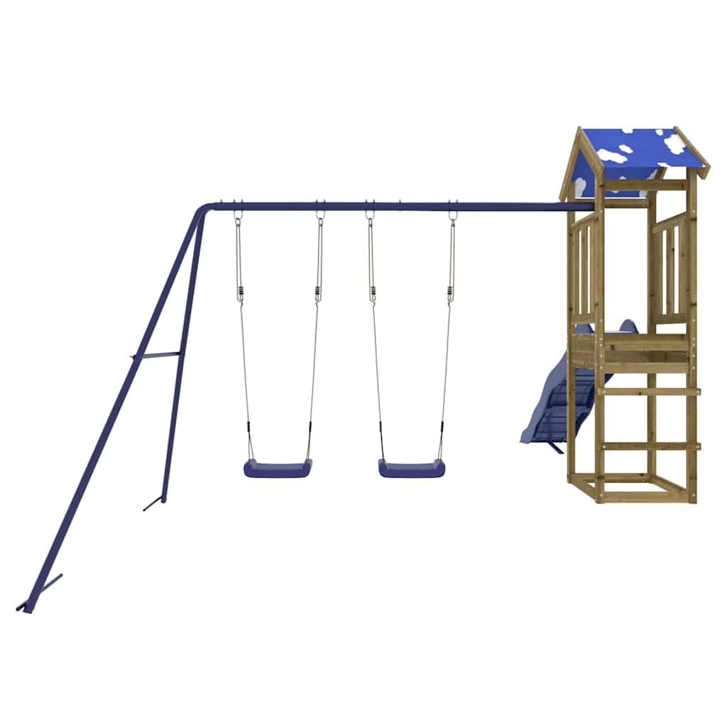 Torre da gioco in legno di pino impregnato con scivolo, altalena e sabbiera per bambini in giardino, robusto telaio da arrampicata, parco giochi resistente alle intemperie, cameretta dei