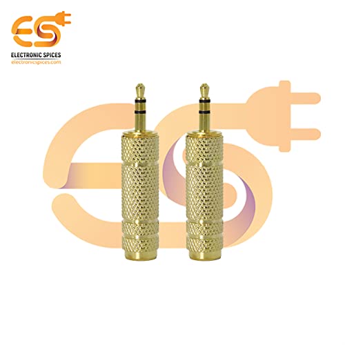 Image of Electronic Spices Mono 3.5mm male to 6.35mm female Golden color audio connector pack of 2pcs