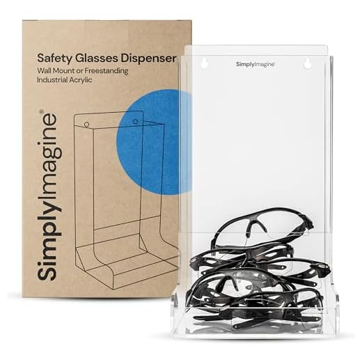 SimplyImagine Safety Glasses Dispenser - Acrylic Holder for Protective Eyewear, Stand or Wall Mount, Use in Hard Hat, Industrial, Dental, Lab Setting - Shoe Cover, Hairnet, Goggle Storage for Visitors