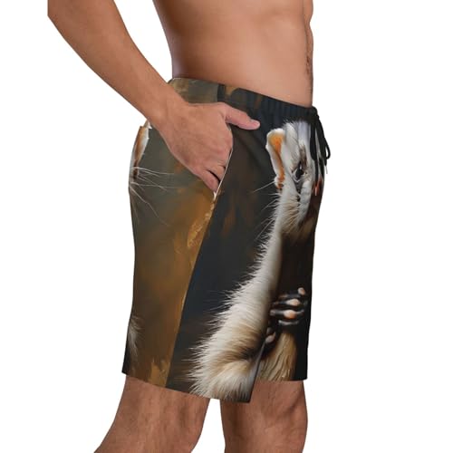 Hairy Ferret Print Men's Beach Pants Lightweight Quick-Dry Swim Pants with Mesh Lining for Men3