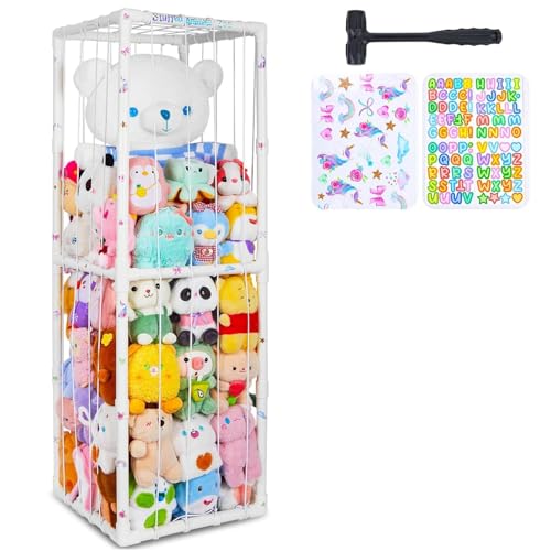 Image of FIOBEE Stuffed Animals Storage Zoo Thicken PVC Tube Storage Organizer with Elastic Band Large Stuffed Animals Holder for Bedroom Living Room Furniture Plush Storage, White