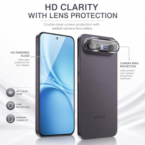 Image of FIRST MART Tempered Glass for Vivo X300 FE 5G with Black Camera Ring Guard & Installation Kit | HD Clear Edge-to-Edge Screen Protector, Scratch Resistant, Case-Friendly | Pack of 1