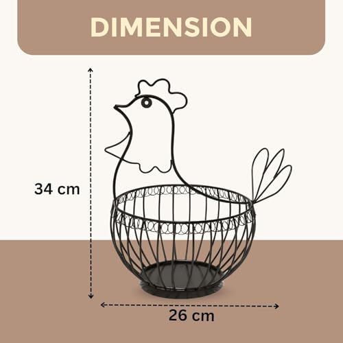 Image of Metal Egg Basket Hen Shape | Egg Basket for Kitchen | Metal Basket for Storage | Multipurpose Basket for Kitchen | Fruit Basket for Dining Table | Basket for Gifting (Black)