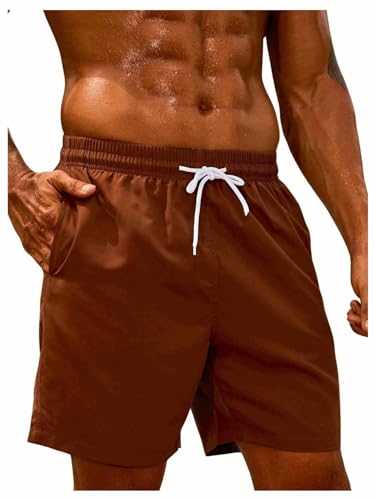 SweatyRocks Men's Drawstring Waist Swim Trunks Solid Bathing Suits Shorts with Pockets3