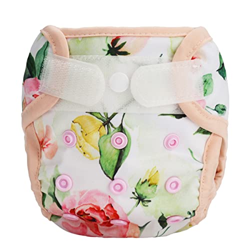 Image of Newborn Baby Cloth Diaper Cover Nappy Hook and Loop (Pink Roses)