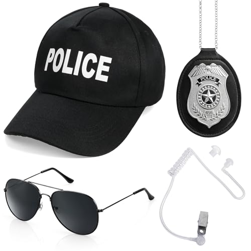 BTHRORO Kits de Déguisement Policier Adulte Casquette de Baseball Réglable Insigne Lunettes de Soleil Polices Costume Accessoires pour Halloween Carnaval Cosplay Soirées à Thème