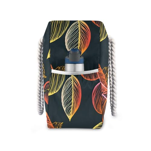 Veined Foliage Sketch Dark Beach Tote Bag for Women Large Travel Tote Bags Waterproof Carry On Swim Pool Bag Beach Bags with Zipper for Yoga Gym Women Vacation Essentials Nurse3