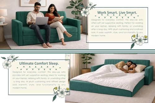 Image of Sofa-Cum-Bed | Three-Seater Foladable Sofa with Armrest | Modern Fabric Sofa Bed for Living Room, Bedroom & Office - Green Color
