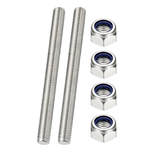 PATIKIL 2 Pcs Fully Threaded Rod, M12 x 120mm 304 Stainless Steel Right Hand Long Thread Bar Studs with Nuts for Pipes Clamps Hangers U-Bolts