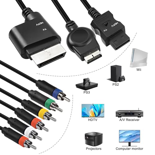 Image of XMSJSIY PS2 PS3 Component RCA AV HDTV Cable Compatible with Xbox 360 / WII RCA YPbPr Audio Video Adapter Cable Converter to HDTV EDTV 3 in 1-1.8M