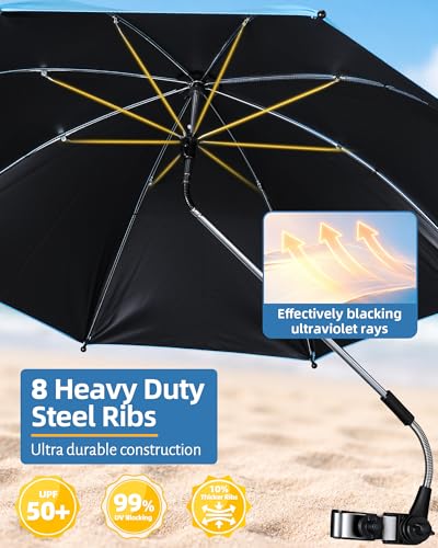 Image of HaSteeL 2PCS Camping Chairs with Detachable Umbrella, Folding Beach Chair for Adults, Large Portable Foldable Chair for Outdoors Fishing Hiking Travel Picnic Lawn, Supports 275lbs, Storage Bags, Blue
